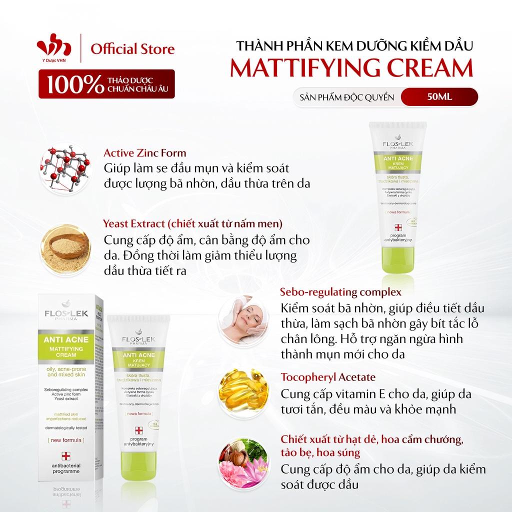 Kem Dưỡng Kiềm Dầu Mattifying Cream FLOSLEK Hỗ Trợ Kiểm Soát Dầu Nhờn, Giảm Mụn, Thông Thoáng Lỗ Chân Lông 50ml