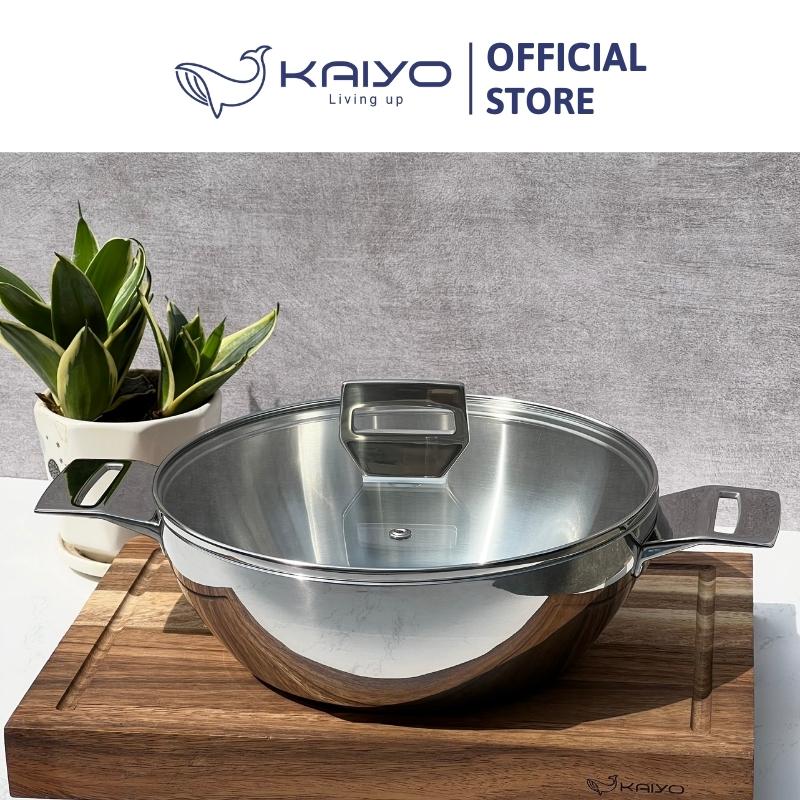 Chảo lẩu inox Kaiyo, thân đáy liền 3 lớp, nắp kính, 2 quai cầm, size 24cm