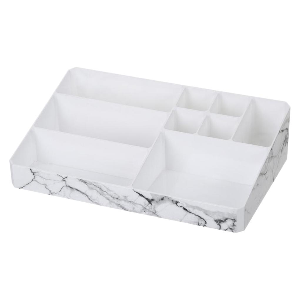 White Plastic Desktop Cosmetic Storage Box Makeup Organizer Tray Home Decor