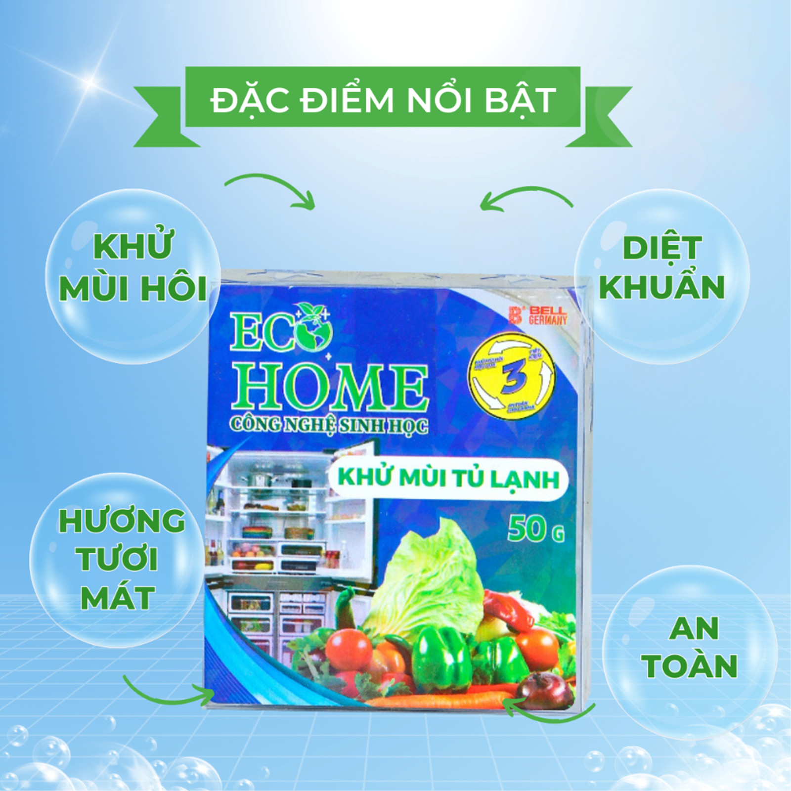 Khử Mùi Tủ Lạnh Công Nghệ Sinh Học ECOHOME 50G Mùi Hương Cafe Giúp Loại Bỏ Mùi Hôi Từ Thịt Cá Thức Ăn Thừa Rau Củ