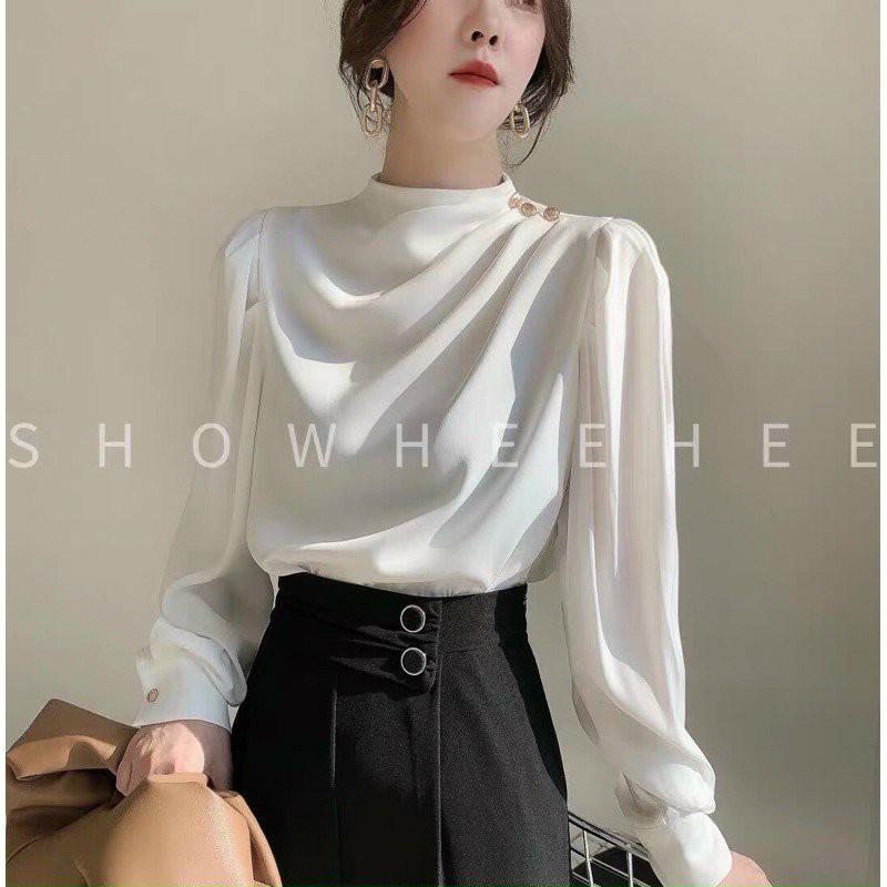 Áo sơ mi nữ satin phi bóng phản quang 4 màu trắng,đen ,nâu,xanh luôn sang chảnh cho các nàng mặc dạo phố gKELLBOUTIQUE