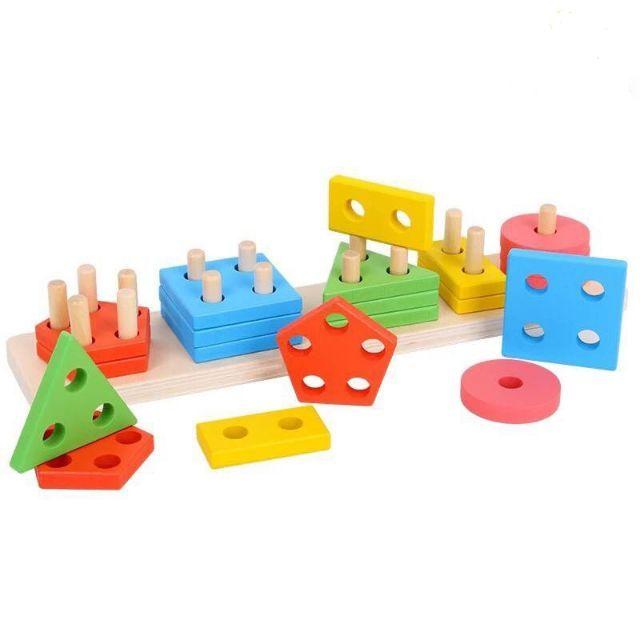 Thả hình 5 cọc học hình khối, màu sắc