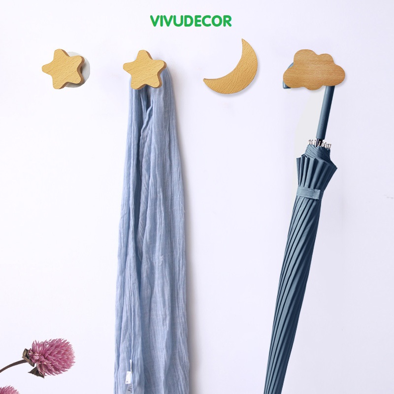 Combo 3 Móc Gỗ Hình Con Voi Treo Tường Vivudecor Bằng Vít, Móc Treo Đồ Đa Năng Tiện Ích - Màu Gỗ Tự Nhiên