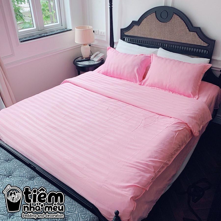 Bộ Chăn Ga Gối Cotton 3F m6/m8/2m -Tiệm Nhà Mêu Set 4 Món Hoạ Tiết Kẻ Mờ Chuyên Dùng Cho HOMESTAY - KHÁCH SẠN