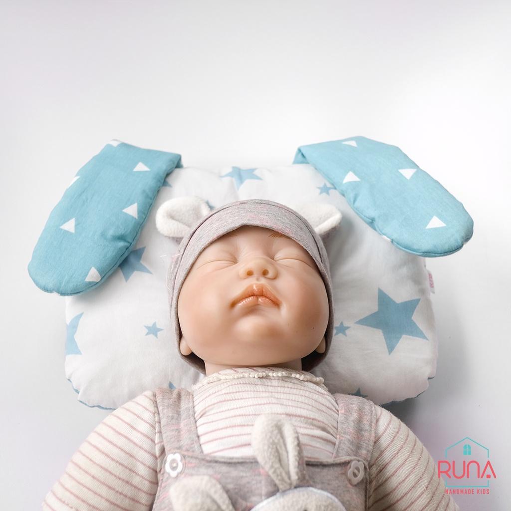 Gối lót chống bẹp đầu cho trẻ sơ sinh RUNA KIDS Cotton Hàn 100% hình tai thú đáng yêu mềm mịn giúp bé ngủ ngon