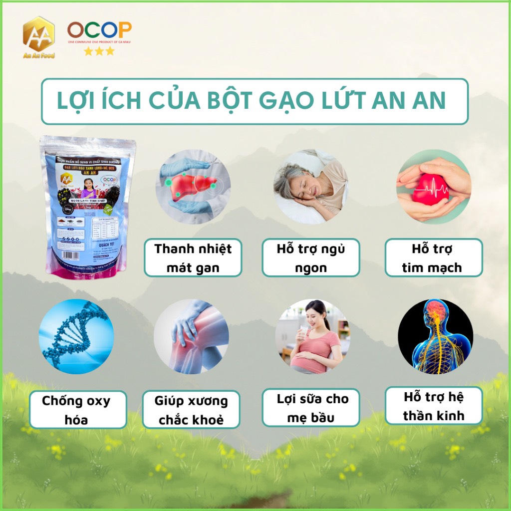 Deal giá góc . Bột gạo lứt tím, đậu đen xanh lòng , mè đen ( bột gạo lứt ANAN ) ngủ cốc , thay thế bửa ăn , chăm sóc sức khỏe , xương khớp , ngủ ngon