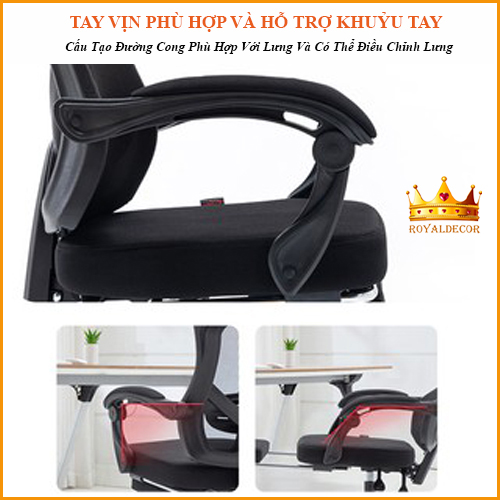 Ghế Văn Phòng Làm Việc Tại Nhà, Ghế Xoay Ngồi Máy Tính Cao Cấp, Có Lưng Lưới Thoáng Máy Và Có Gác Chân Tiện Lợi Để Nghỉ Ngơi... - RoyalDecorHN