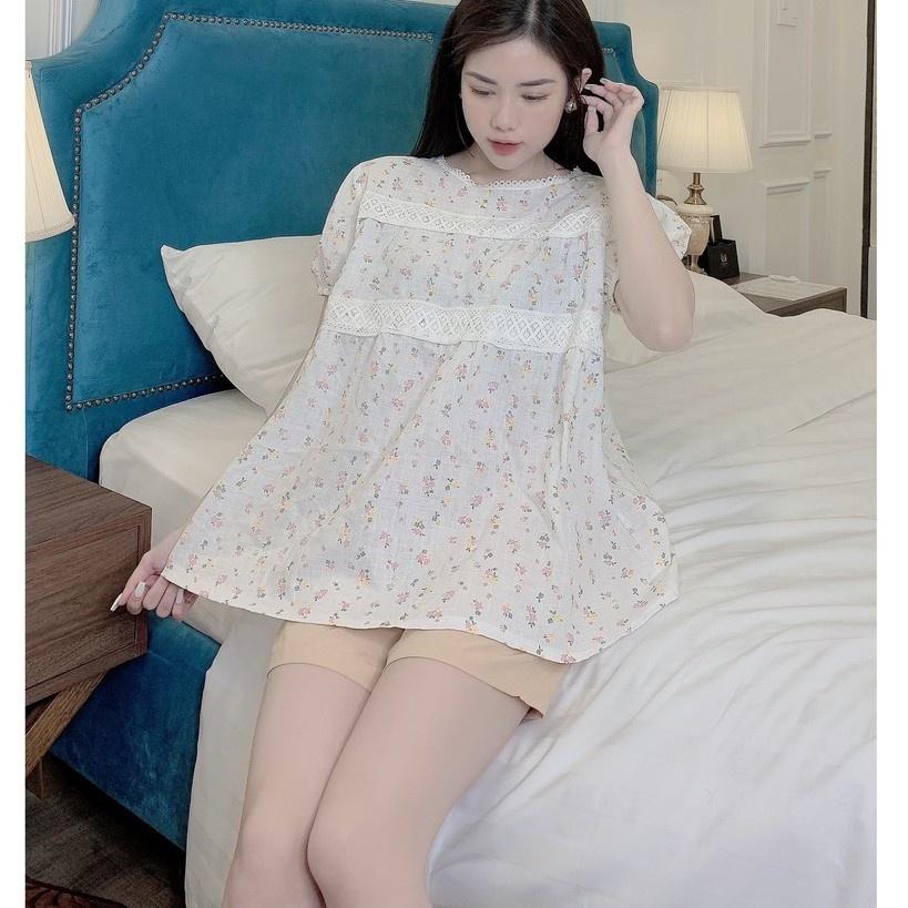 Bộ đồ bầu cộc tay M376 chất đũi hoa freesize từ 45 đến 70kg