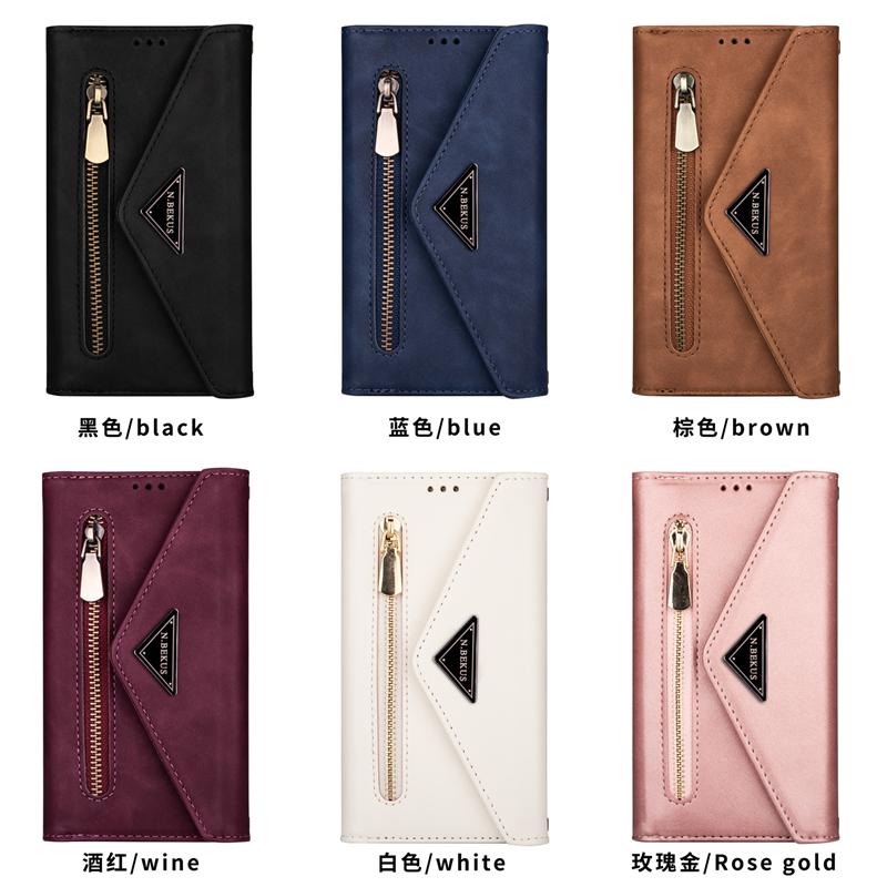 Bao da điện thoại nắp gập dạng ví mềm phối khóa kéo có dây đeo cho Samsung A7 A6 Plus A5 J7 J6 J4 J3 2018