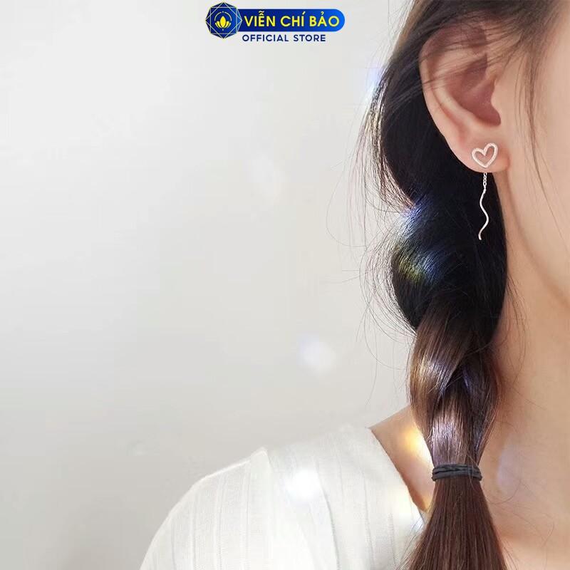 Bông tai bạc nữ hình trái tim dạng thả chất liệu bạc S925 trẻ trung xinh xắn dễ thương Viễn Chí Bảo B400312