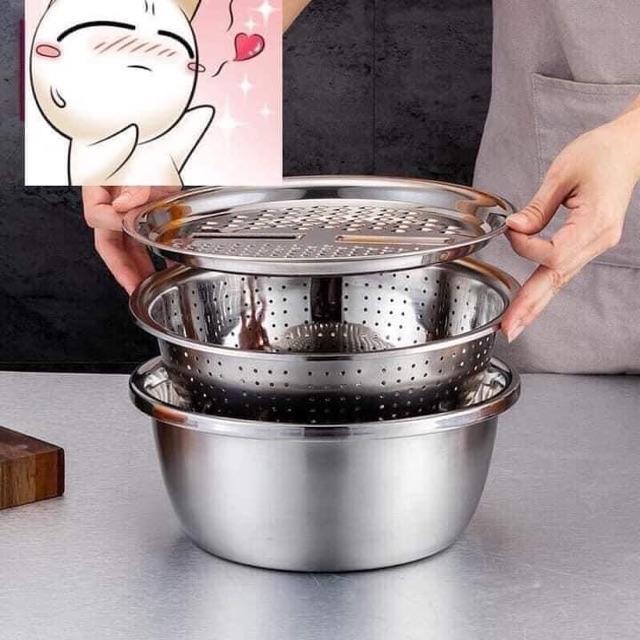 Set rổ nạo inox 3in1 siêu tiện lợi