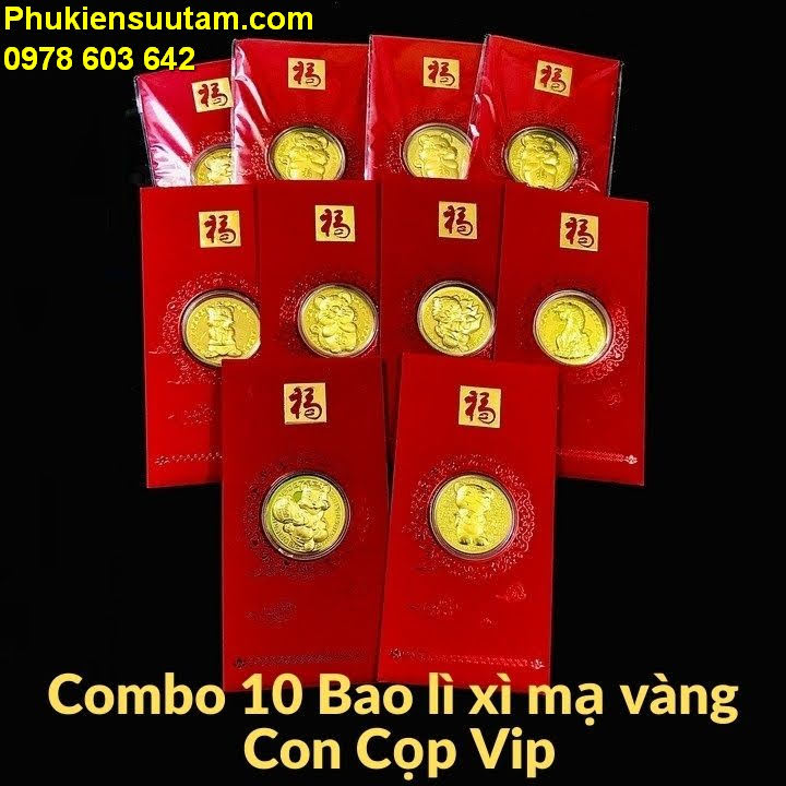 Combo 10 Bao lì xì mạ vàng Con Cọp Vip, làm quà biếu, tặng dịp Lễ Tết, tân gia, sinh nhật, kích thước 17x8cm, màu đỏ - TMT Collection - SP005498