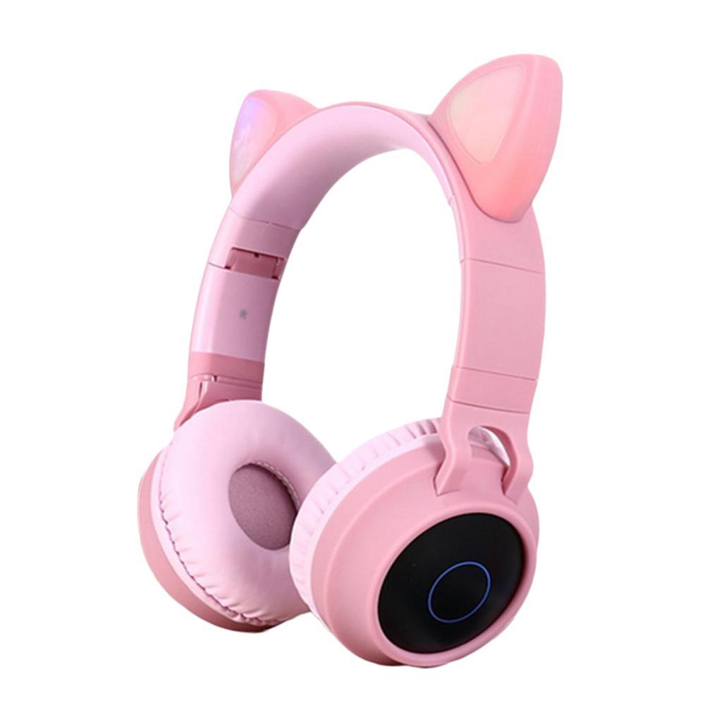 Bluetooth Cat Ear Headband LED Lights Headphones Earphone Headset w/Mic Pink