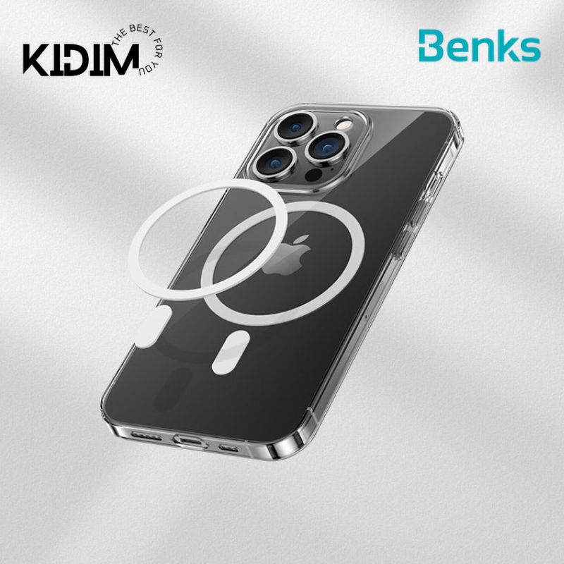 Ốp lưng Mag Safe trong suốt Benks hỗ trợ sạc Mag Safe cho iPhone14 Pro Max/14 Pro/14 Plus/14-Hàng chính hãng