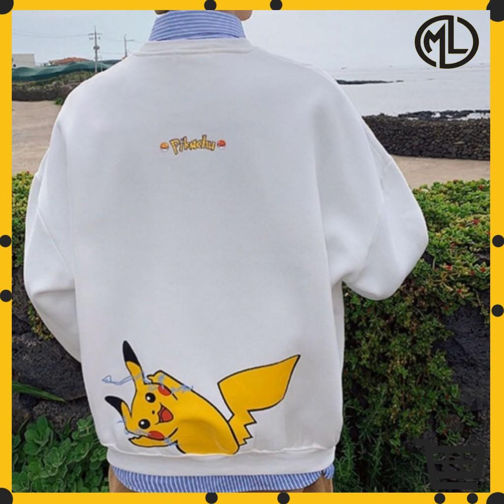 Áo sweater pikachu trắng vải nỉ lót bông