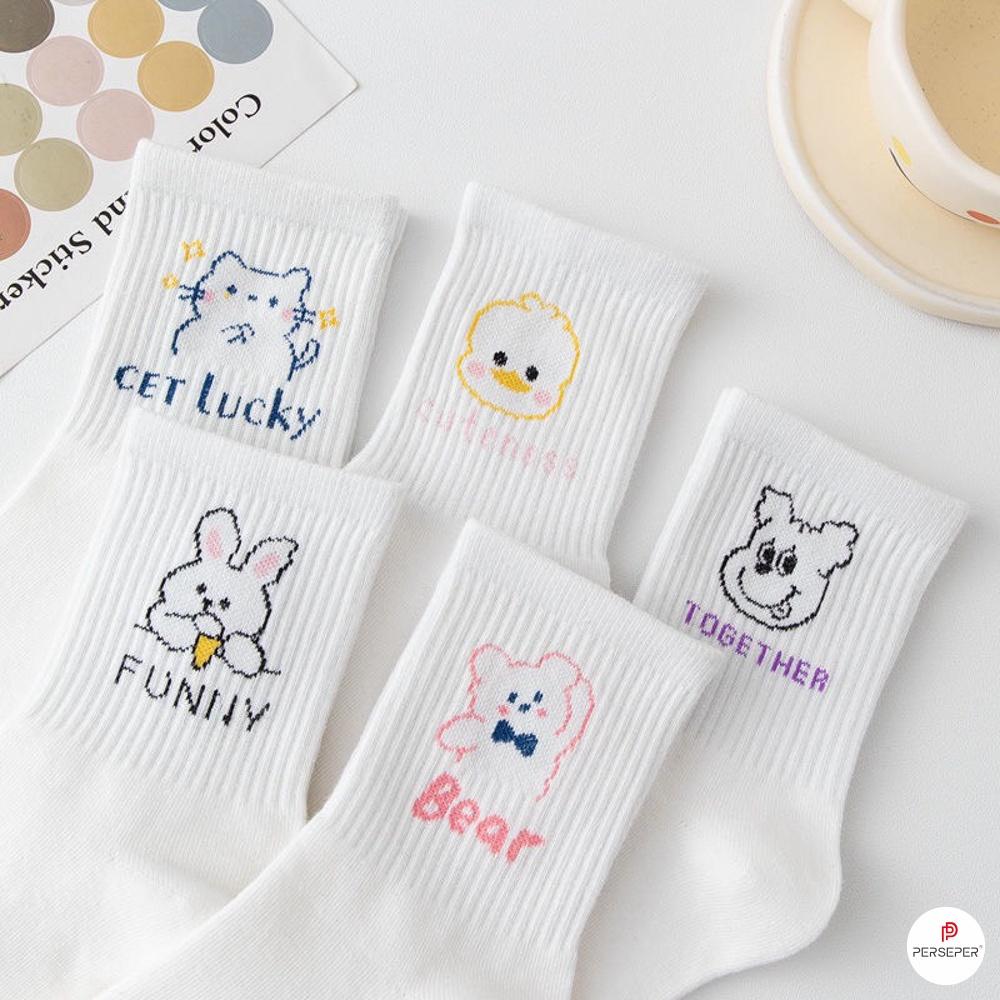 Tất cổ cao nữ họa tiết dễ thương, set tất vớ nữ chất liệu cotton chống hôi chân - TGS SHOP