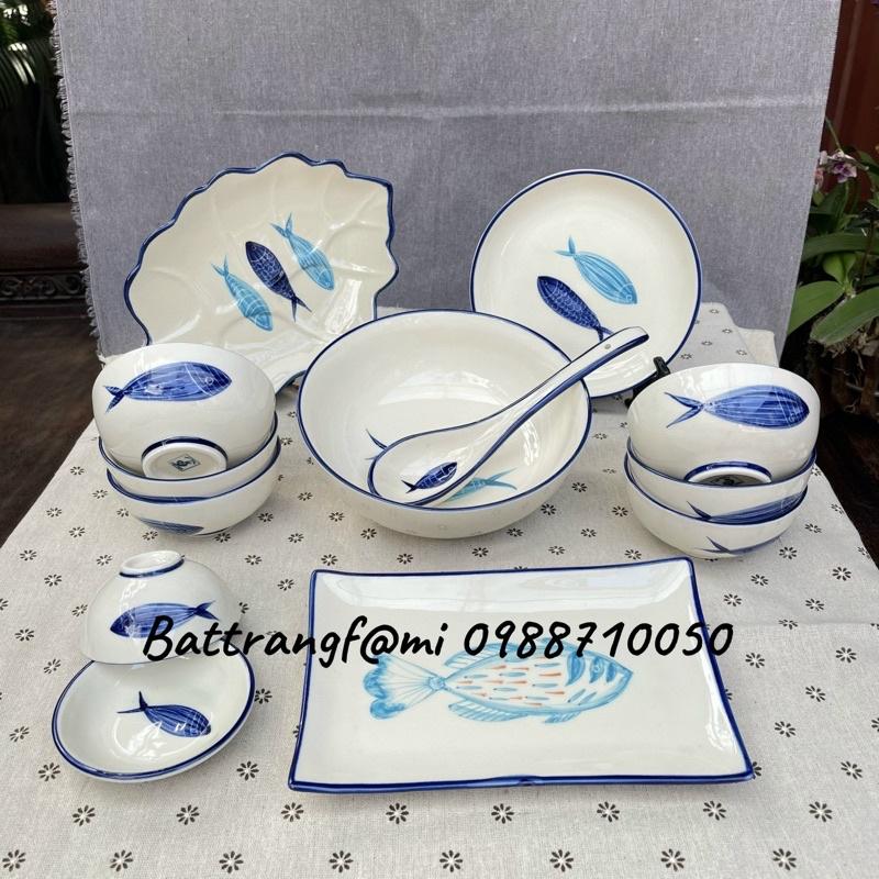 Bộ đồ ăn cao cấp sứ Bát Trang, hoạ tiết cá happy