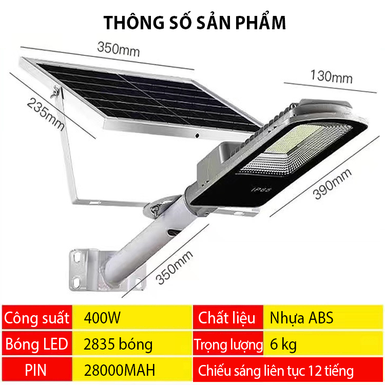 Đèn Năng Lượng Mặt Trời 400W - Đèn Cao Áp Siêu Sáng  , Đen sân vườn -K1535