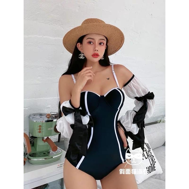 BIKINI 1 mảnh uzzlang hàn quốc đen tay bồng