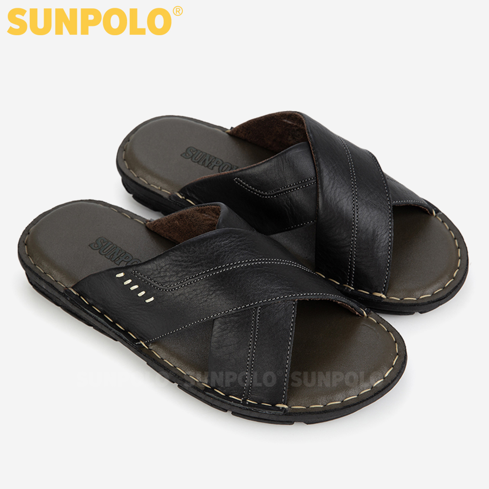 Dép Nam Quai Chéo Da Bò Cao Cấp SUNPOLO AQC026