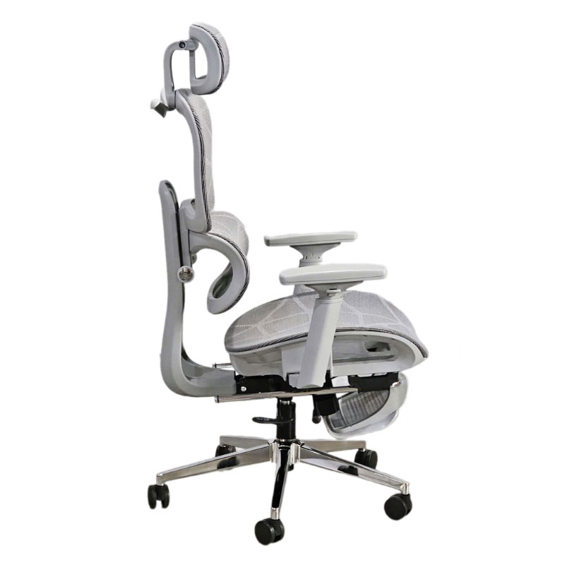 Ghế làm việc chống đau lưng màu xám CR4332-2M Nội thất Capta Ghế văn phòng công thái học hỗ trợ cột sống lưng nệm lưới thoáng khí màu xám chân xoay thép mạ chrome Luxury office chair