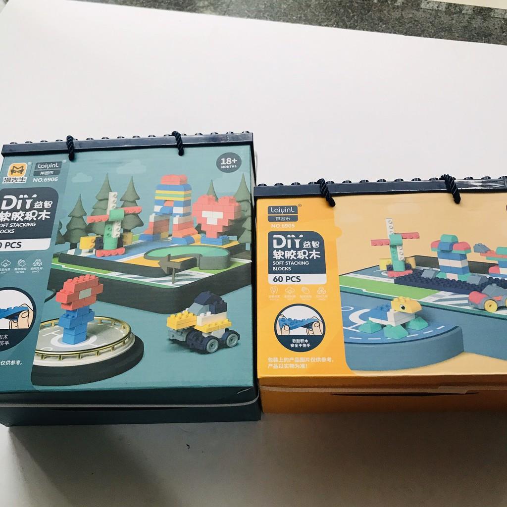 Lắp ghép nhựa dẻo 60-90 chi tiết an toàn kích thước lớn đồ chơi phát triển tư duy cho bé từ 2 tuổi