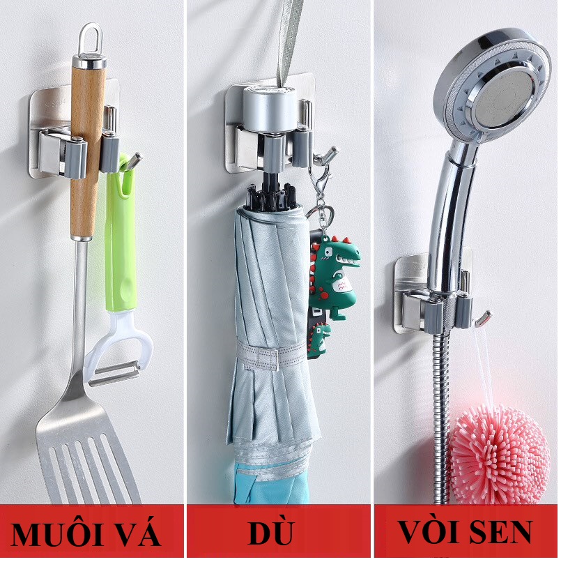 [INOX 304] Móc Treo Cây Lau Nhà, Móc Treo Chổi, Vòi Hoa Sen, Cọ Chà Toilet...Móc Dán Tường Không Cần Khoan