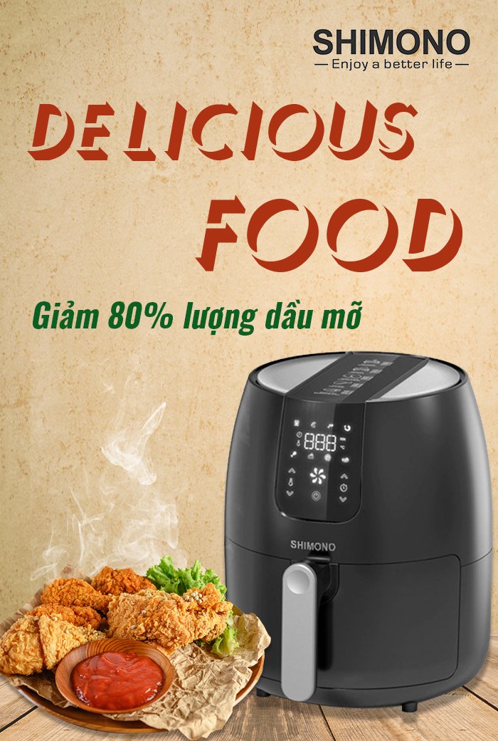 Nồi Chiên Không Dầu Shimono SM-AF458T 4,5L 1500W Cao Cấp Tiêu Chuẩn FDA Hoa Kỳ, LFGB Đức Tặng Kèm Trọn Bộ 9 Phụ Kiện Hàng Chính Hãng