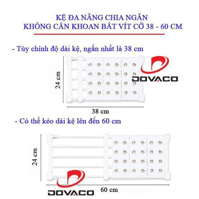 Kệ đa năng chia ngăn không cần khoan bắt vít 38-60cm (Kệ 5 thanh: Mặt kệ rộng 24cm)