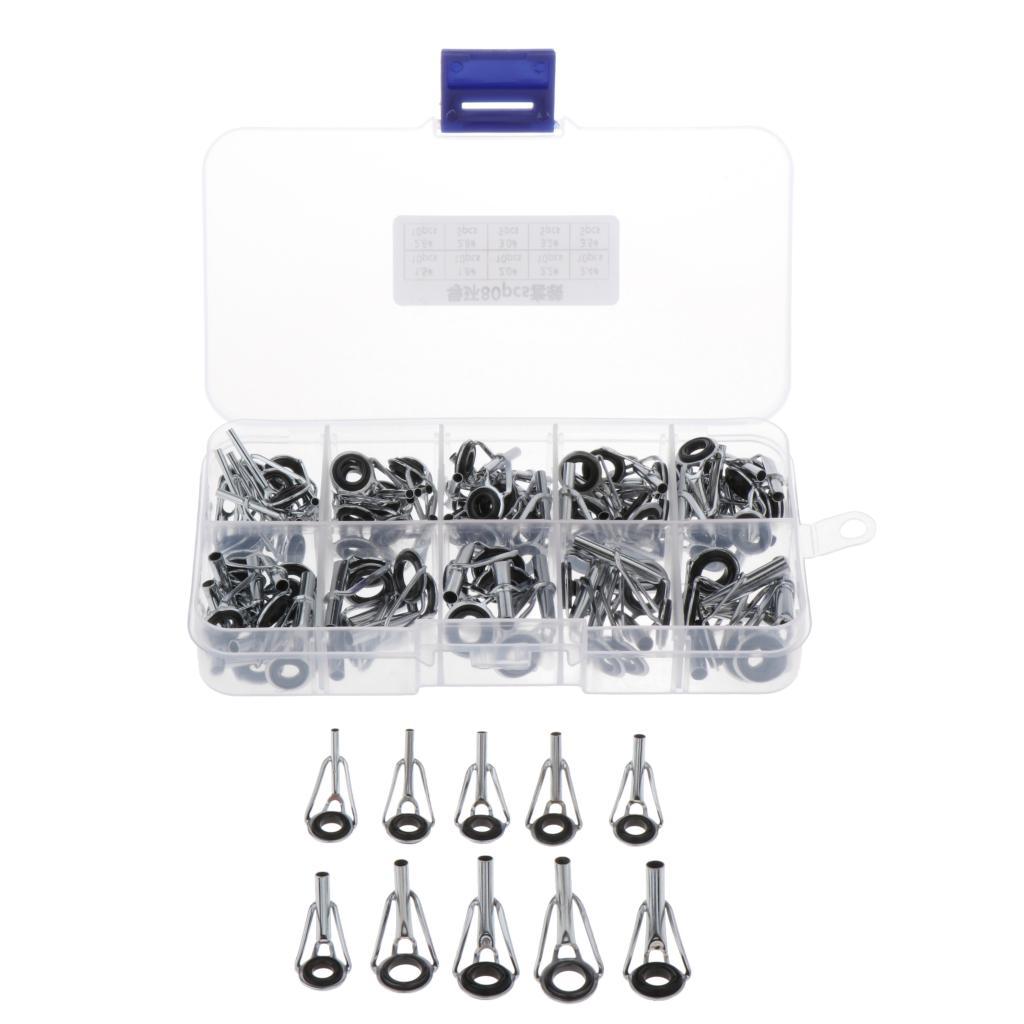 80PCS/set Ceramic Fishing Rod Guides Tips Top Eye Rings Line Repair Kit 10 Sizes