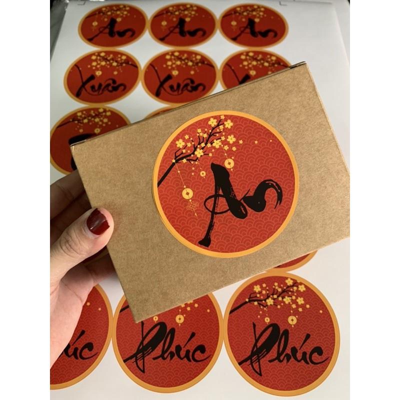 45 Tem tròn 8cm cán bóng - Tết, Xuân, Phúc, Lộc, An
