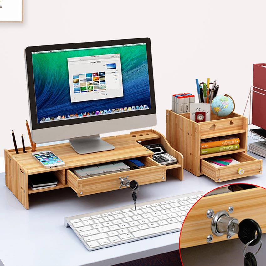 Kệ để máy tính đa năng Z08-2 NASI kệ màn hình máy tính để bàn bằng gỗ cứng chắc có hộc cất bàn phím ngăn kéo hộc để tài liệu văn phòng phẩm
