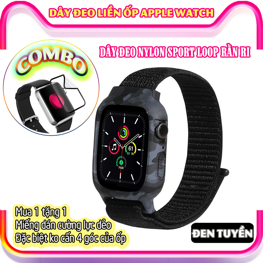 Dây Đeo liền ốp dành cho Apple Watch 7/6/5/4/3/2/1 size 38/40/41/42/44/45mm Sport Loop Nylon rằn ri - nhiều màu (tặng cường lực dẻo theo size)