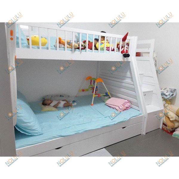 Giường 2 Tầng Cao Cấp Gỗ Tự Nhiên -Trắng