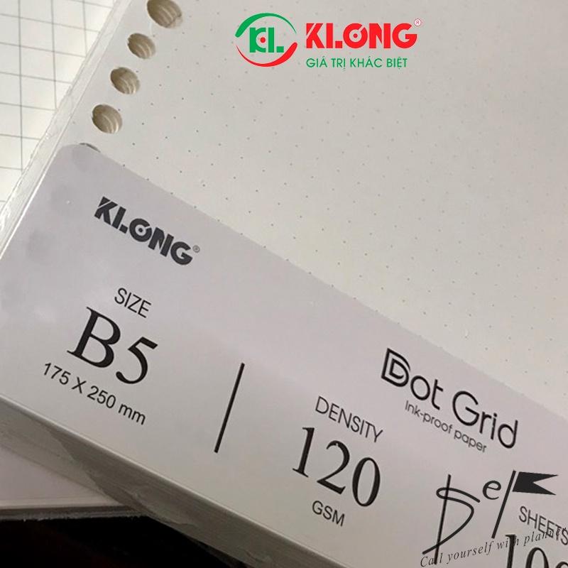 Ruột sổ còng giấy refill Klong Dot Grid B5 100 tờ; MS: 547, còng 28 lỗ binder 120GSM