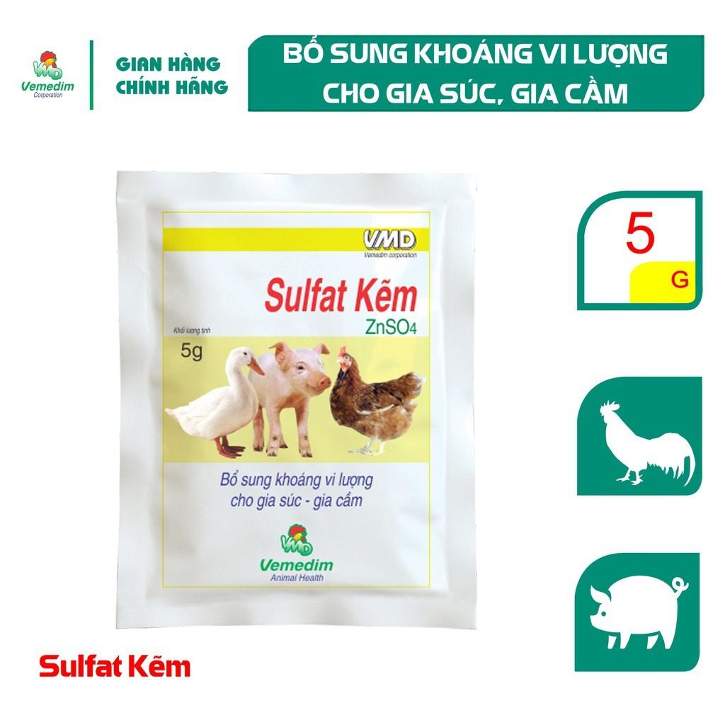 Vemedim Sulfate kẽm ZnSO4 Bổ sung khoáng vi lượng cho gia súc, gia cầm, set 20 gói 5g