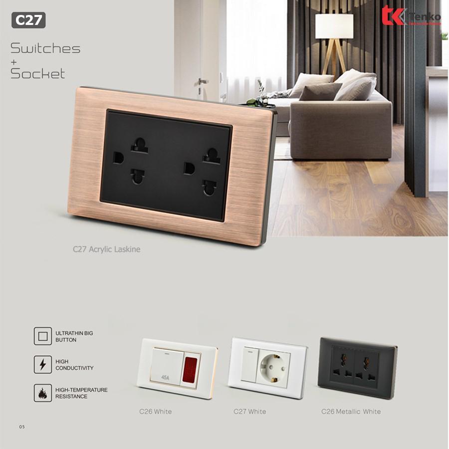 Công Tắc Điện Âm Tường Loại 1 Chiều Và 2 Chiều Thông Dụng Dễ Tháo Lắp Thương Hiệu Nhật Bản TENKO TK-C27-T01