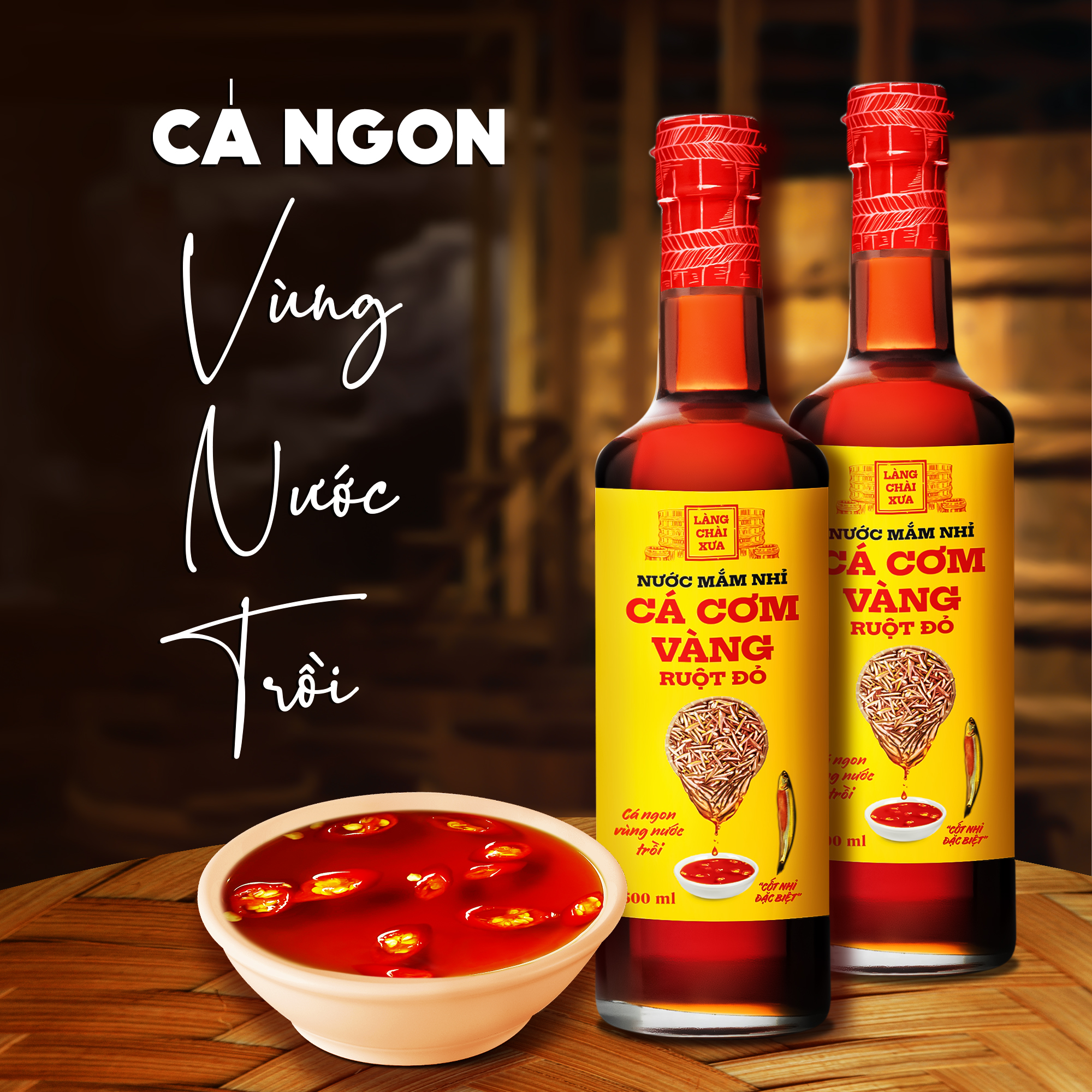 [KF] Thùng 6 chai Nước mắm nhỉ cá cơm ruột đỏ Làng Chài Xưa 500ml cá cơm vàng ngon vùng nước trồi 300 năm truyền thống chai thủy tinh