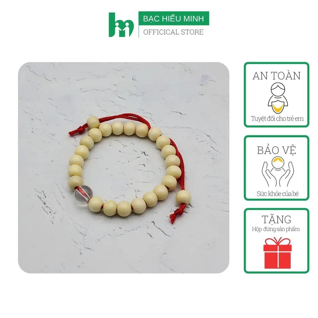 Lắc Tay Lắc Chân Bé Yêu - 100% Gỗ Dâu Tằm Kết Hợp Đá Trong Suốt - Bạc Hiểu Minh LTE124