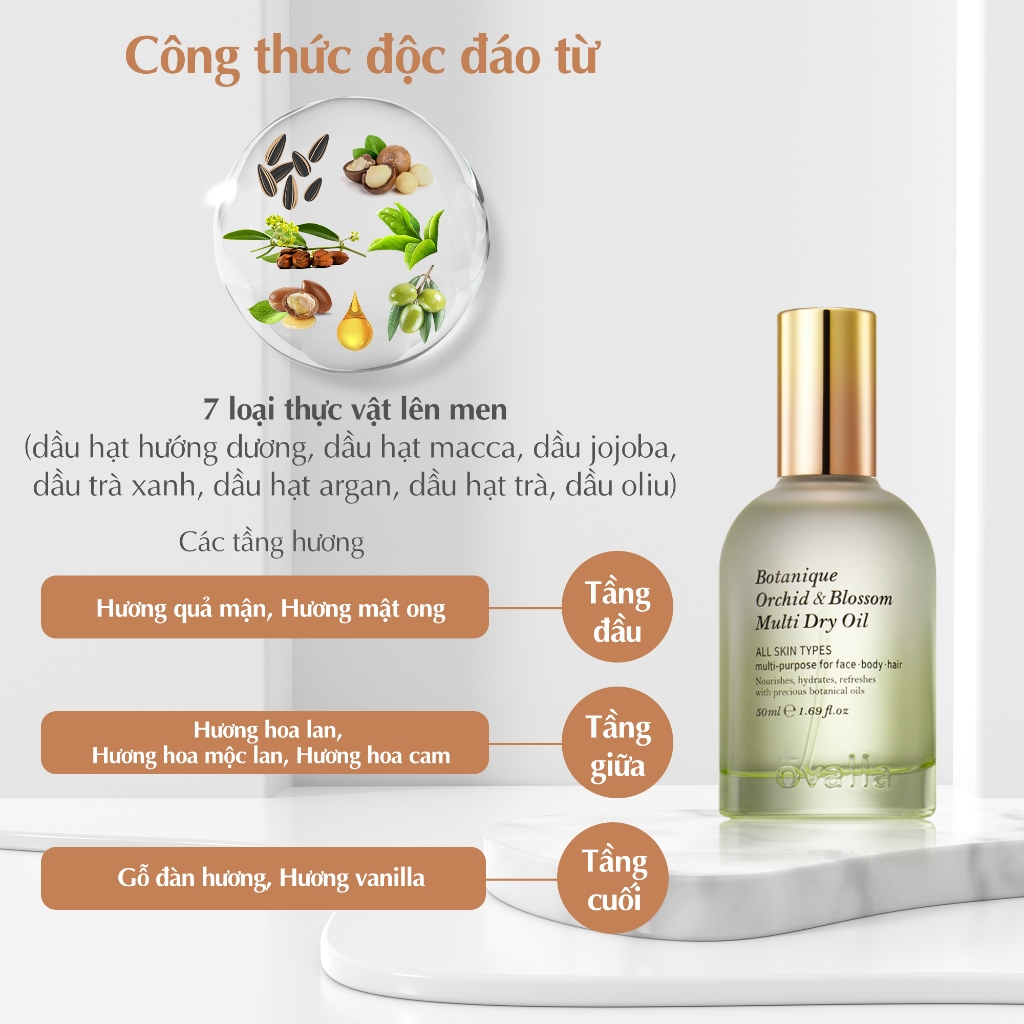 [SALE 70% DATE GẦN] Dầu Dưỡng Ẩm Đa Năng OVALLA Thuần Chay Giúp Giảm Nhăn, Làm Sáng Da Và Chống Lão Hóa Cho Da Khô (Lọ 50ml)