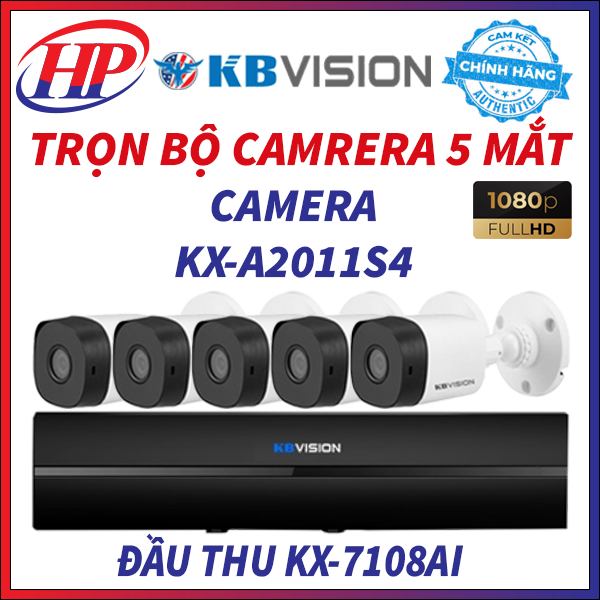 Trọn bộ camera KBVISION KX-A2011S4 (05/06/07/08 Mắt 2.0 MP) cùng đầu ghi hình DVR Ai 8 kênh KBVISION KX-7108Ai kèm đầy đủ phụ kiện, Hàng chính hãng.