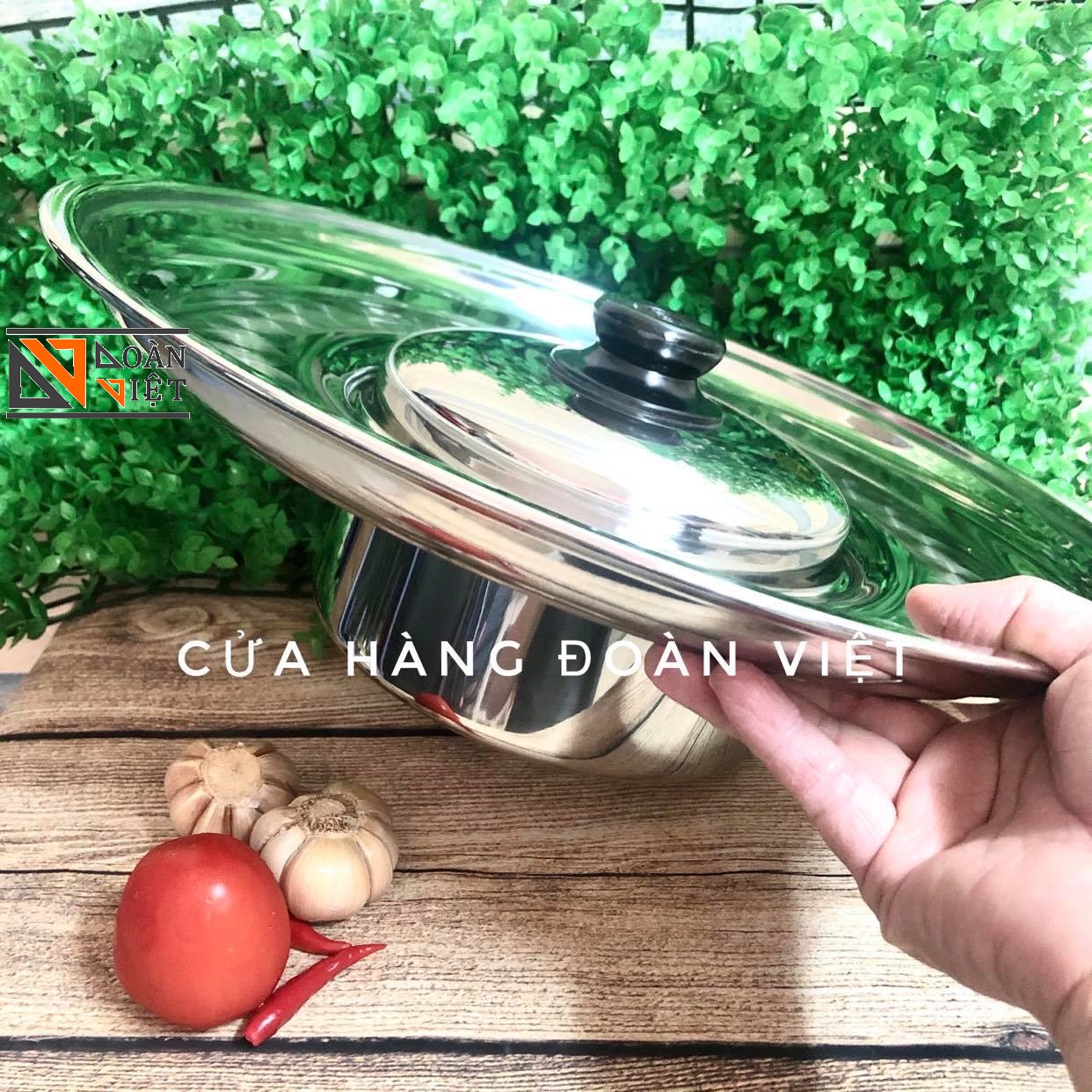 Nồi Lẩu Mâm, Lẩu NÓN INOX SUS 304 Cao Cấp [Nồi 18 cm, Mâm Vành 40 cm]. Dụng cụ nồi lẩu sử dụng ĐA NĂNG tiện lới, INOX dày bóng ,đẹp. Hàng Việt Nam Chất Lượng Cao