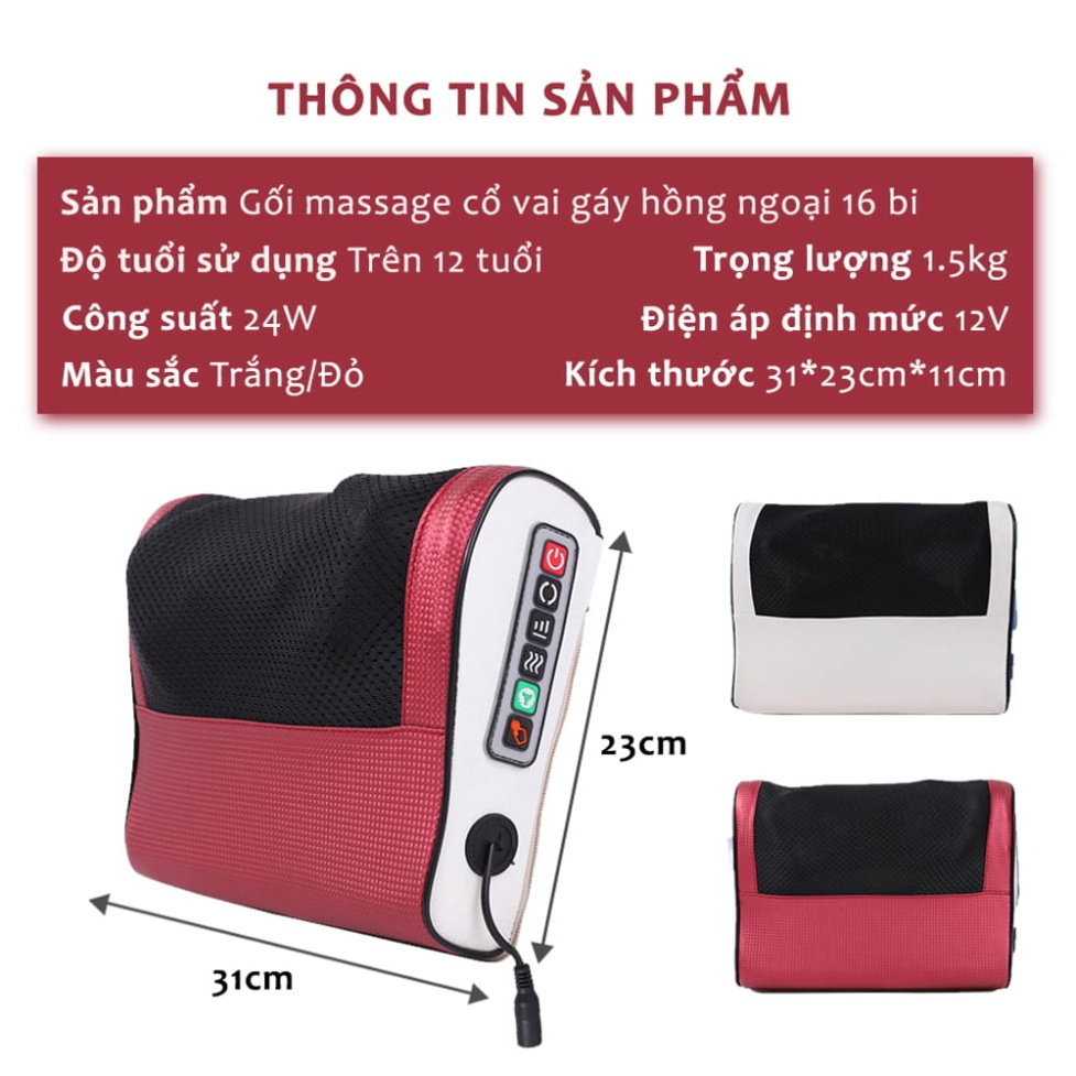 Gối Massage Đa Năng - Máy Mát xa Toàn Thân Nhiệt Hồng Ngoại - Chuyên Sâu Cho Cổ, Vai Gáy, Lưng Dưới, Đùi, Chân - Sử Dụng Tại Nhà, Văn Phòng, Trên Ô Tô - Quà Tặng Cho Bạn Bè, Người Thân