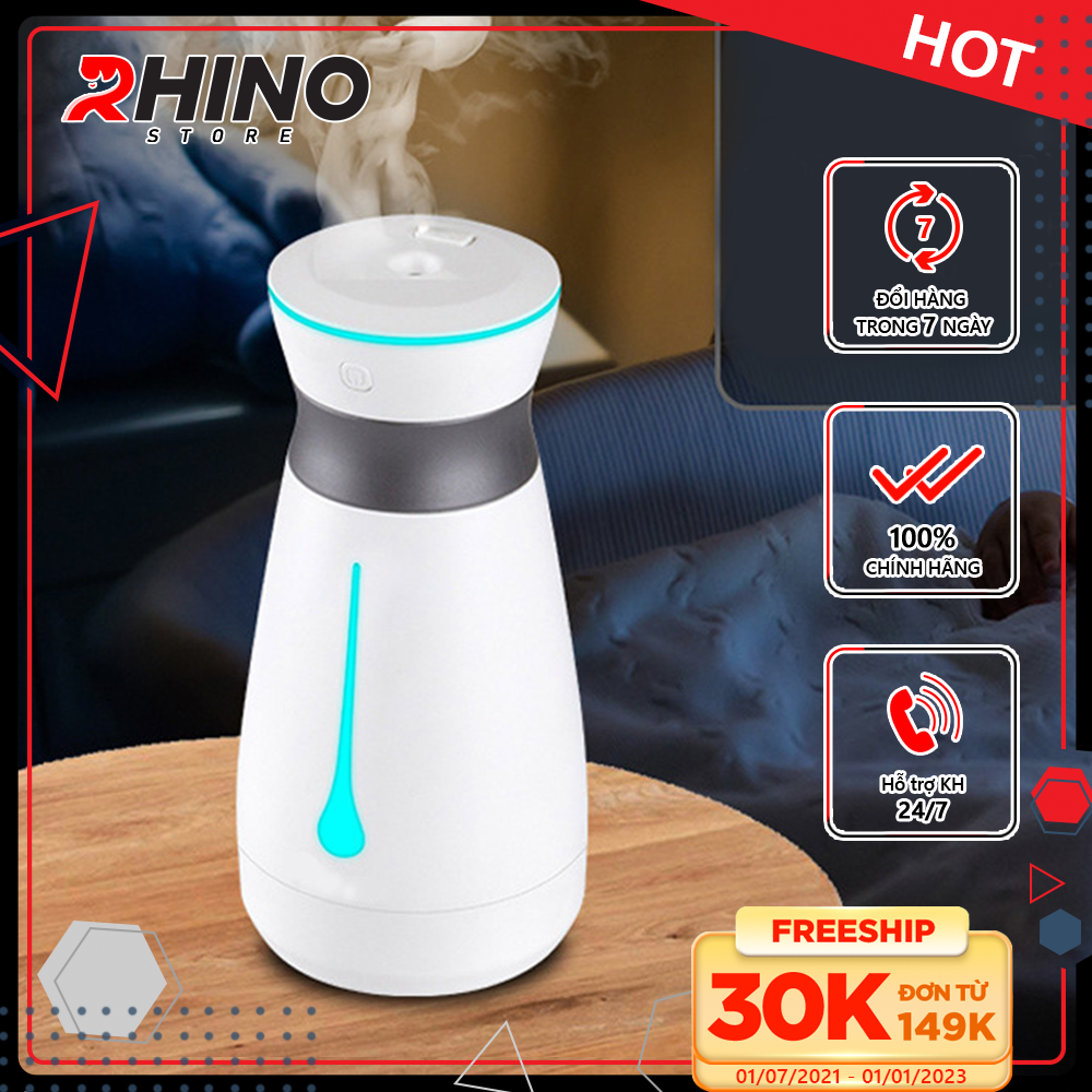 Máy phun sương xông tinh dầu tạo ẩm cao cấp Rhino H103 dung tích 1000ml, không gây tiếng ồn, tích hợp đèn ngủ RGB nhiều màu, có chế độ tự ngắt - Hàng chính hãng