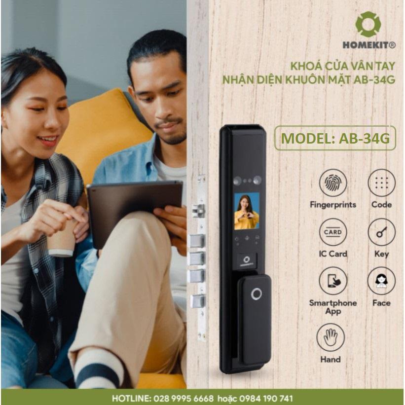 Khoá cửa vân tay điện tử thông minh nhận diện khuôn mặt HOMEKIT AB-34G push-pull 8 tính năng kết nối app Usmart Go