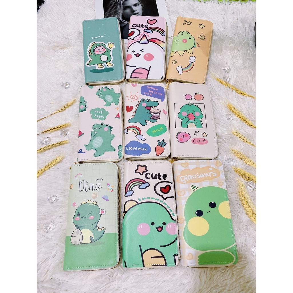 Bóp Ví Cầm Tay Ví Dài Khóa Kéo Nữ Nhiều ngăn Hình Khủng Long Siêu Cute Cho Bạn Gái