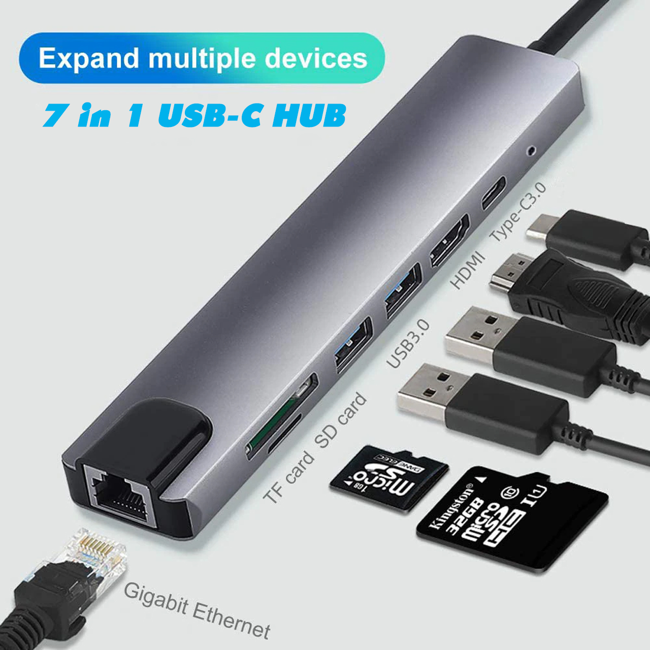 Vinetteam Hub USB TYPE-C 8 Cổng HDMI 4K 60Hz/ USB 3.0/ TF/ SD/ RJ45 100Mbps Dành Cho Macbook, PC Và Devices - Hàng Chính Hãng