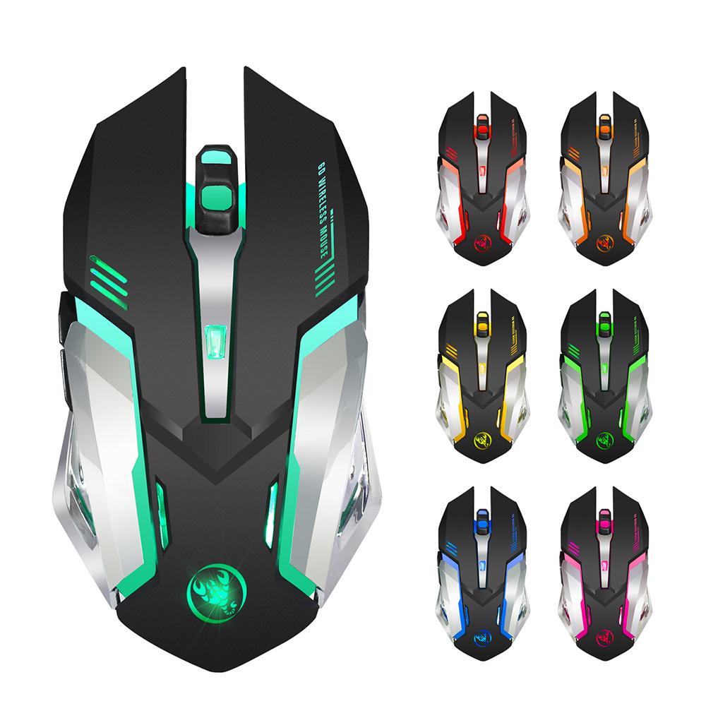 HXSJ M10 Gaming Wireless Mouse 2400 DPI Rechargeable 7 color 6 Backlight Breathing Ergonomic Mouse for Computer Desktop
