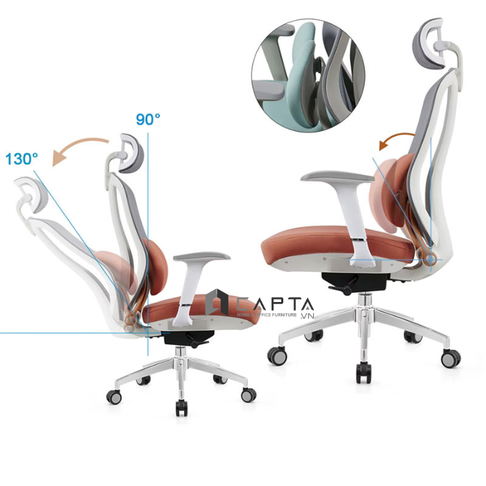Ghế làm việc giảm đau lưng hạn chế đau vai gáy CM4560-M Nội thất Capta Ghế văn phòng lưng lưới nệm vải có tựa đầu hỗ trợ cột sống tay nhựa chữ T điều chỉnh được