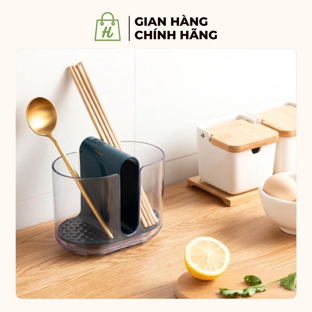 Hộp đựng đũa muỗng 2 ngăn, Ống đựng đũa ráo nước nhựa PP dày siêu bền
